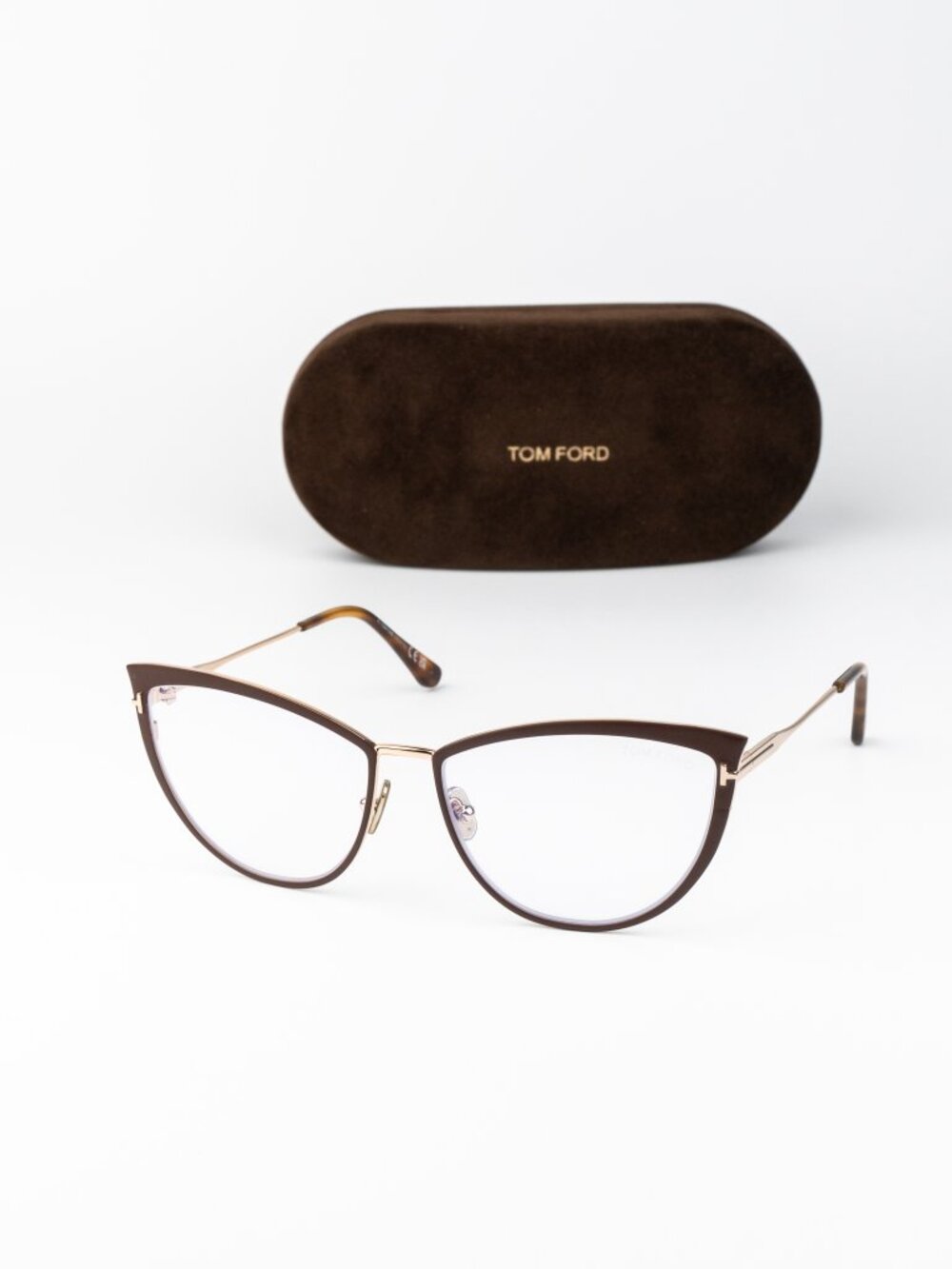 Tom Ford Women Eyeglasses Matte Brown Gold Cat Eye FT5877-B 046 NEW AUTHENTIC
